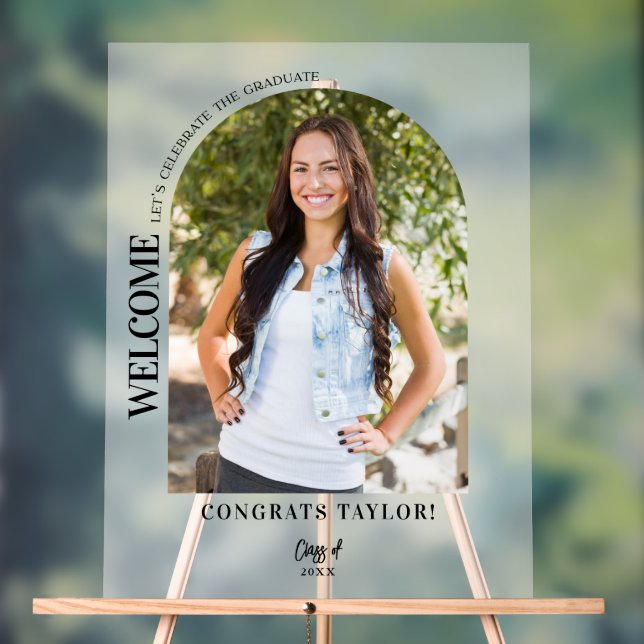 Moderne Arch Foto Graduation Party Willkommen Matt Acrylschild (Neutral)