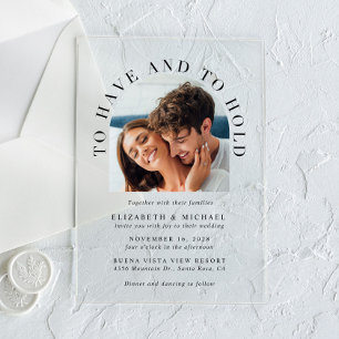 Moderne Arch Foto Hochzeit Acryleinladungen
