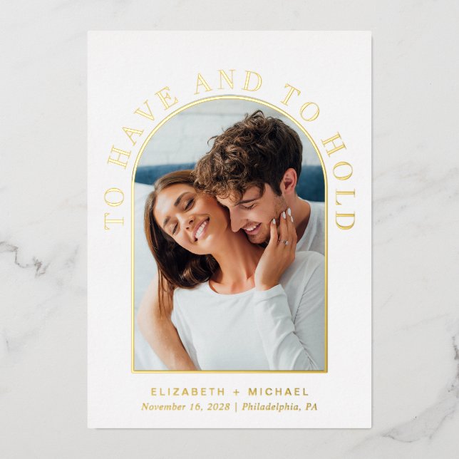 Moderne Arch Foto Hochzeit Folieneinladung (Vorderseite)