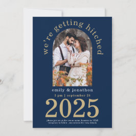 Moderne Arch Foto Navy Gold Hochzeit retten das Da Einladung