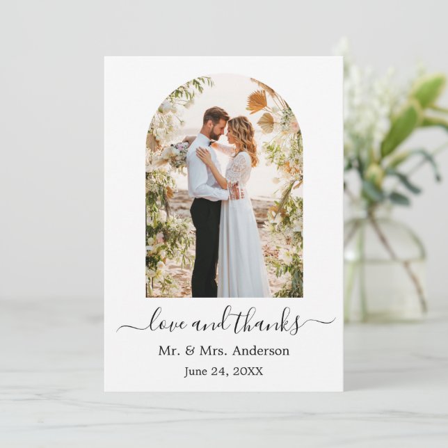 Moderne Arch Foto Rahmen Liebe und Dank Hochzeit Dankeskarte (Stehend Vorderseite)