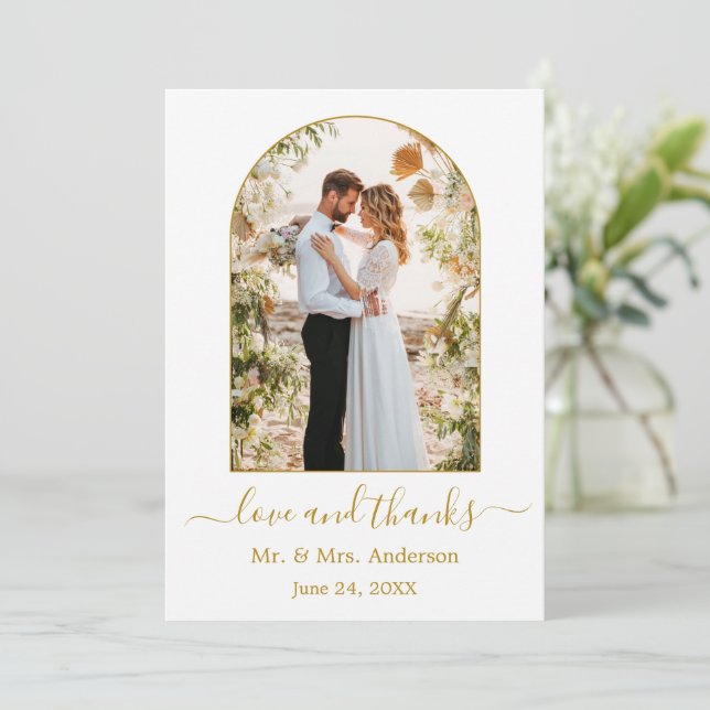 Moderne Arch Frame Liebe und dank Goldene Hochzeit Dankeskarte (Stehend Vorderseite)