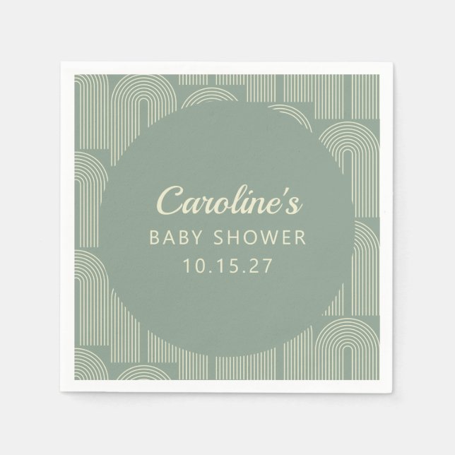 Moderne Arch Line Art Sage Green Baby Dusche nach  Serviette (Vorderseite)