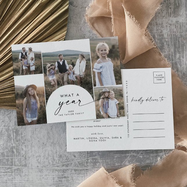 Moderne Arch Multi Foto Familiennachrichten Feiertagspostkarte (Von Creator hochgeladen)