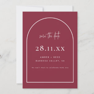 Moderne Arch Retro Minimalist Burgunderrot Save The Date