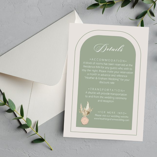 Moderne Arch Sage Green Wedding Begleitkarte (Von Creator hochgeladen)