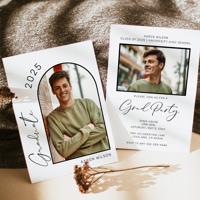 Moderne Arch Two Foto Graduation Party Einladung (Von Creator hochgeladen)
