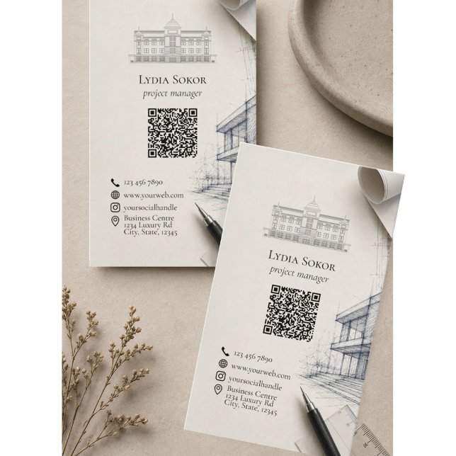 Moderne Architektur-QR-Code-Vernetzung Visitenkarte (Von Creator hochgeladen)