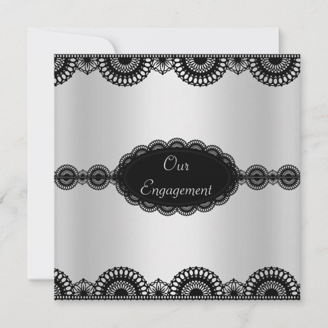 MODERNE ARGENT NOIR ENGAGEMENT PARTIE INVITATION (Devant)