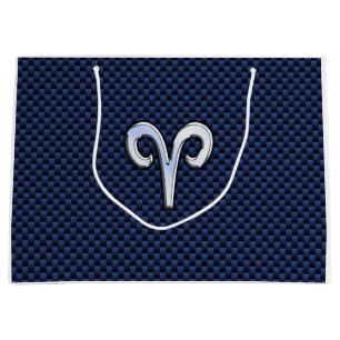 Moderne Aries Zodiac Sign Blue Carbon Fibre Dekor Große Geschenktüte