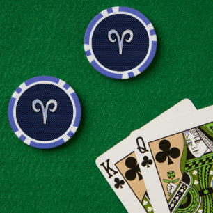 Moderne Aries Zodiac Sign Blue Carbon Fibre Dekor Pokerchips