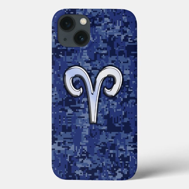 Moderne Aries Zodiac Symbol Navy Blue Digital Camo Case-Mate iPhone Hülle (Rückseite)