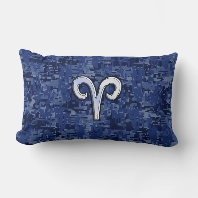 Moderne Aries Zodiac Symbol Navy Blue Digital Camo Lendenkissen (Vorderseite)