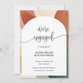 Moderne Arkade Terracotta & Sage Engagement Party Save The Date