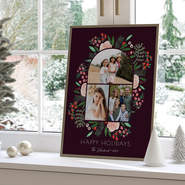 Moderne Arkaflippe Blumenfamilien Weihnachten 3 Fo Poster (Modern Arch Frame Floral Family Christmas 3 Photo Poster)