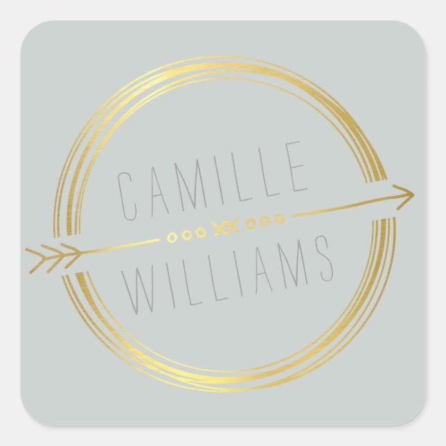 MODERNE ARROW LOGO Gold Folie rustikale Hand gezei Quadratischer Aufkleber (Vorderseite)
