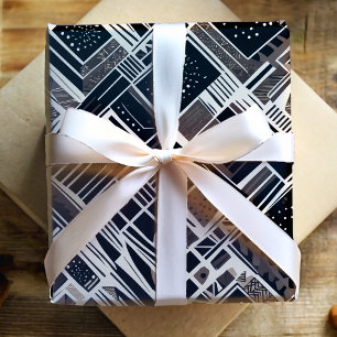 Moderne Art-Deco-Beschaffung Geschenke für Schwarz Geschenkpapier