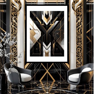 Moderne Art Deco Geometrie Gold schwarz weiß Poster