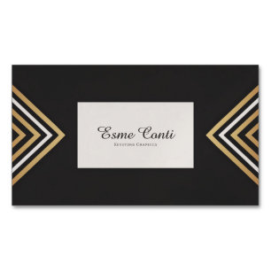 Moderne Art Deco Gold Weiß Chevron Schwarz Magnetische Visitenkarte