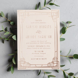 Moderne Art Déco Hochzeit Elfenbeinküste und Rose Folieneinladung