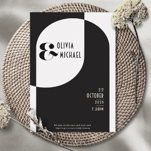 Moderne Art Deco Hochzeit Schwarz-weiß Einladung