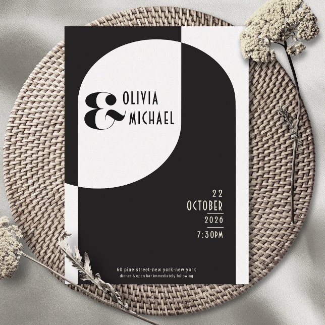 Moderne Art Deco Hochzeit Schwarz-weiß Einladung (Von Creator hochgeladen)