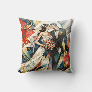 Moderne Art Deco Hochzeitspaar-Illustration Kissen