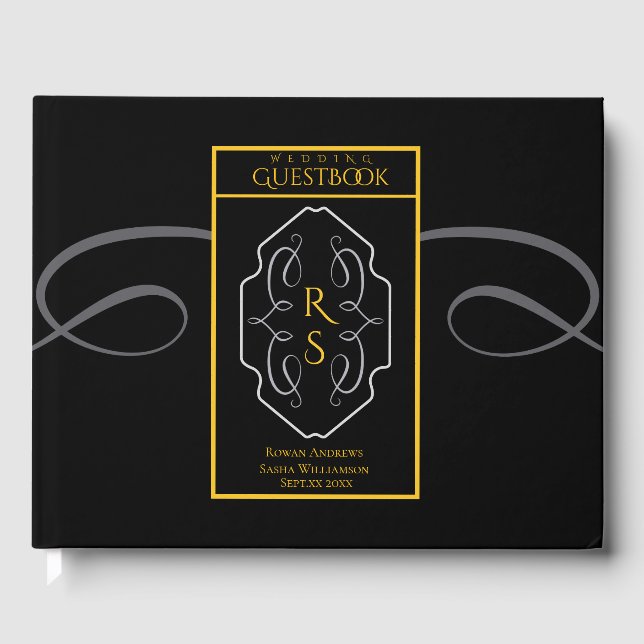 Moderne Art Deco Monogramm-Hochzeit Gästebuch (Vorderseite)