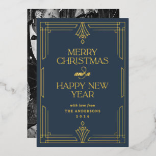 Moderne Art Deco Navy Blau Weihnachten Gold Folien Feiertagskarte