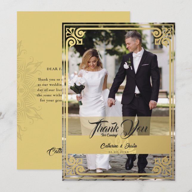 Moderne Art Deco Pfau Hochzeit mit dem Black Foto Dankeskarte (Vorne/Hinten)