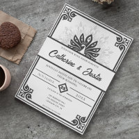 Moderne Art Deco Pfau Schwarz-Weiß Hochzeit