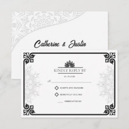 Moderne Art Deco Pfau Schwarz-Weiß Hochzeit RSVP Karte
