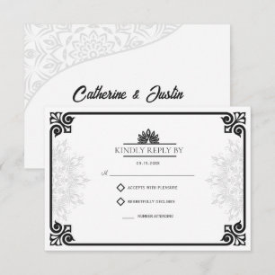 Moderne Art Deco Pfau Schwarz-Weiß Hochzeit RSVP Karte