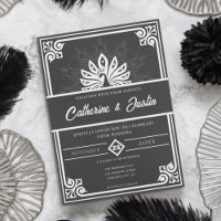 Moderne Art Deco Pfau Weiß und Schwarz Hochzeit