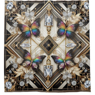 Moderne Art Deco Regenbogen Schmetterling Duschvorhang