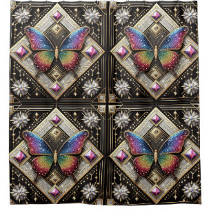 Moderne Art Deco Regenbogen Schmetterling Duschvorhang