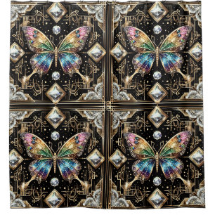 Moderne Art Deco Regenbogen Schmetterling Duschvorhang