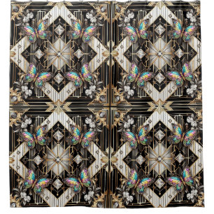 Moderne Art Deco Regenbogen Schmetterling Duschvorhang