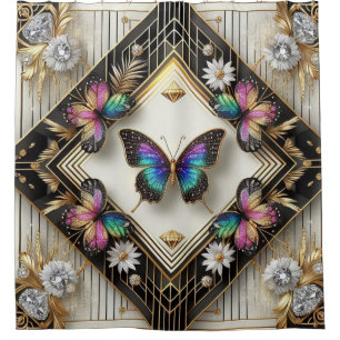 Moderne Art Deco Regenbogen Schmetterling Duschvorhang