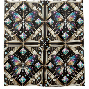 Moderne Art Deco Regenbogen Schmetterling Duschvorhang