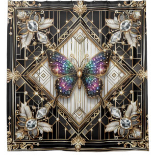 Moderne Art Deco Regenbogen Schmetterling Duschvorhang