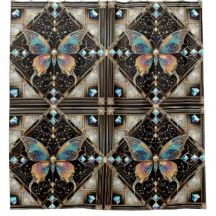 Moderne Art Deco Regenbogen Schmetterling Duschvorhang
