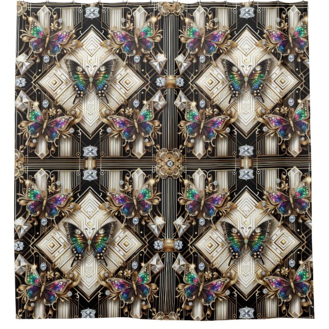 Moderne Art Deco Regenbogen Schmetterling Duschvorhang (Vorderseite)