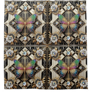 Moderne Art Deco Regenbogen Schmetterling Duschvorhang