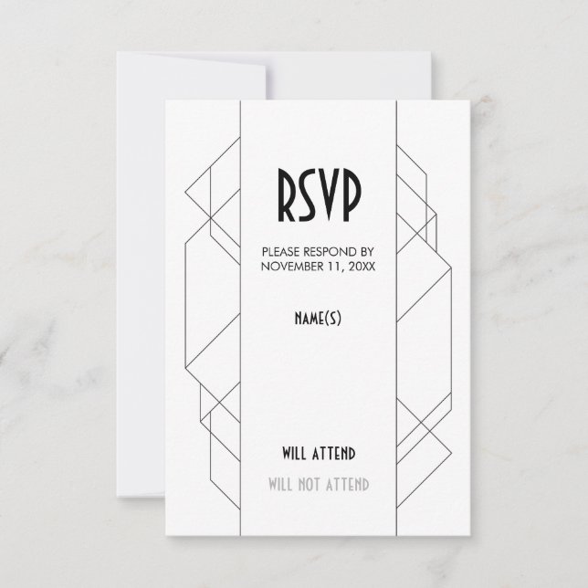 Moderne Art Deco Response Card RSVP Karte (Vorderseite)
