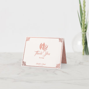 Moderne Art Deco Rosa Swan Hochzeit eingeklappt Dankeskarte