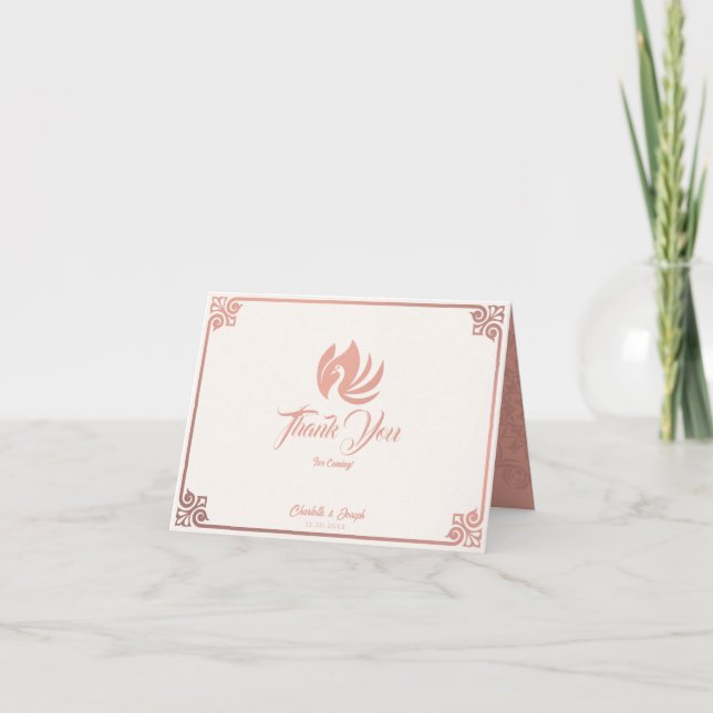 Moderne Art Deco Rosa Swan Hochzeit eingeklappt Dankeskarte (Vorderseite)