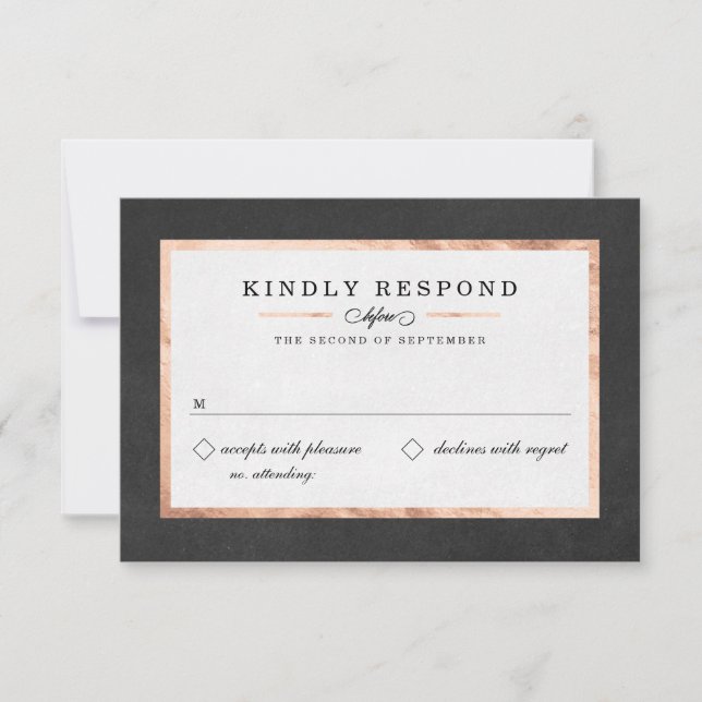 Moderne Art Deco Rose Gold & Black RSVP Cards Karte (Vorderseite)