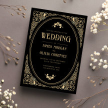 Moderne Art Deco Schwarz und Gold Hochzeit