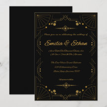 Moderne Art Deco schwarze und goldene Hochzeitsein